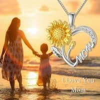 image-Necklace for Mom 925 Sterling Silver Sunflower Heart I Love You Mother Pendant Jewelry Mother's Day Birthday Gift
