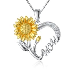 image-Necklace for Mom 925 Sterling Silver Sunflower Heart I Love You Mother Pendant Jewelry Mother's Day Birthday Gift