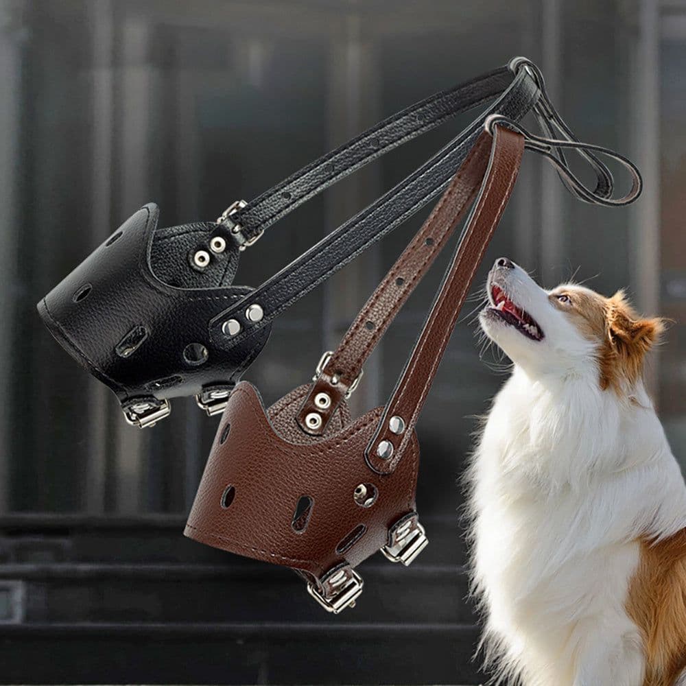 image-Dog Muzzle Leather, Comfort Secure Anti-Barking Muzzles For Small Medium Large Dogs, Breathable And Adjustable, Allows Drinking And Panting, Used With Collars