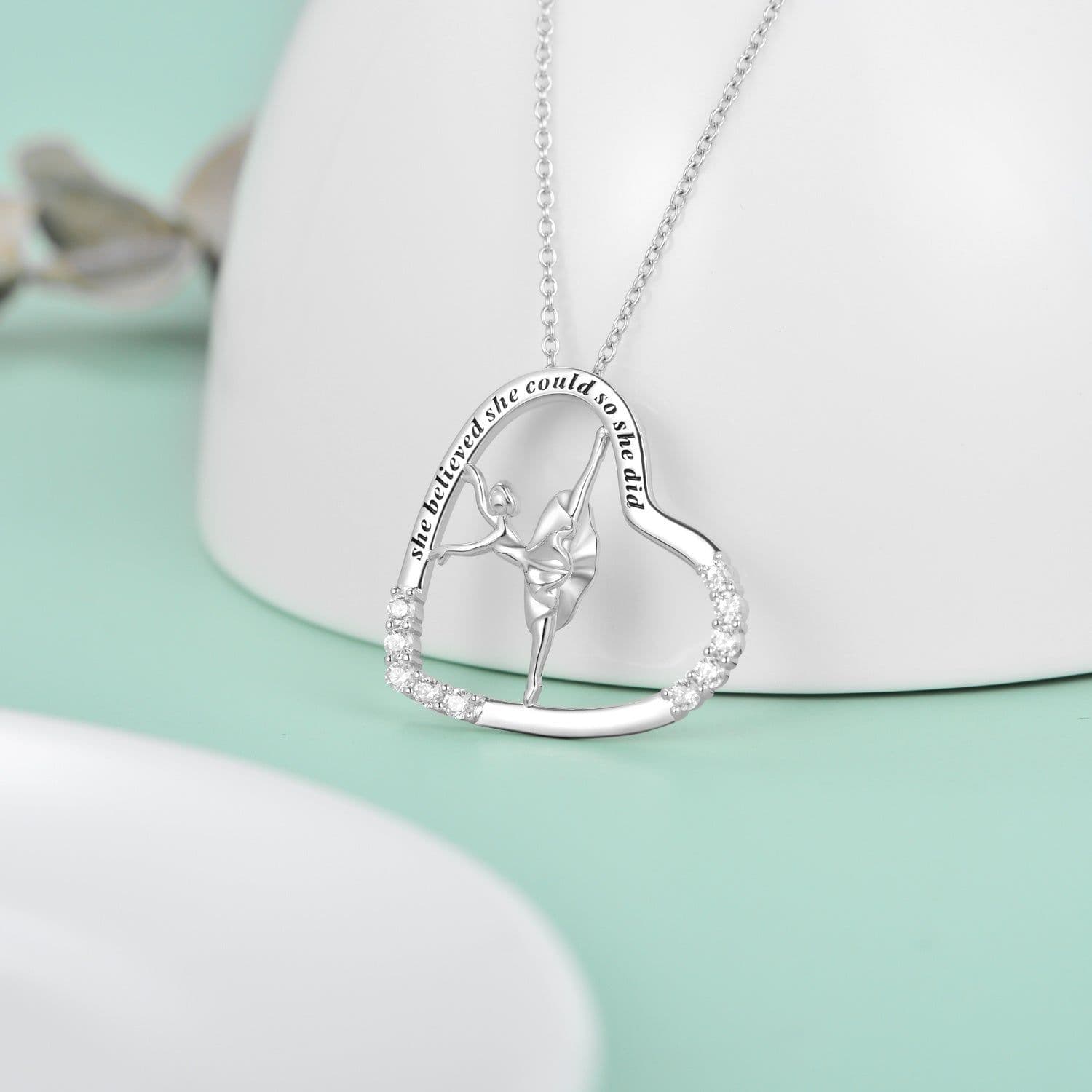 image-925 Sterling Silver Heart Ballerina Dancer Ballet Dance Pendant Necklace Dance Jewelry Gifts for Women