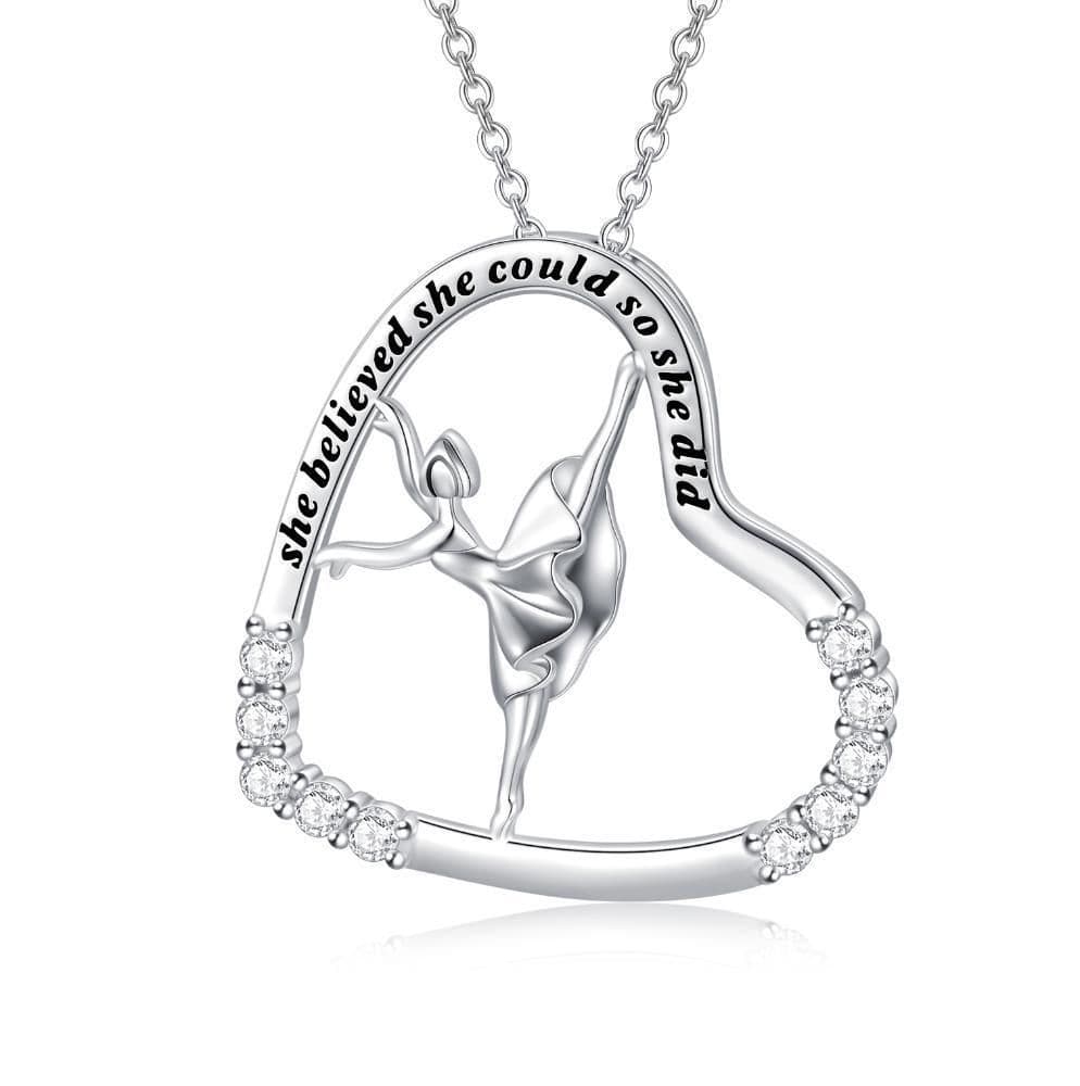 image-925 Sterling Silver Heart Ballerina Dancer Ballet Dance Pendant Necklace Dance Jewelry Gifts for Women
