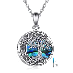 image-Tree of Life Urn Necklaces for Ashes Sterling Silver Celtic Knot Moon Tree of Life Cremation Jewelry for Ashes Memory Jewelry