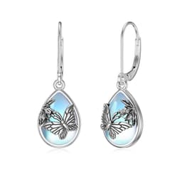 image-Butterfly Leverback Earrings 925 Sterling Silver Butterfly Moonstone Earrings For Women