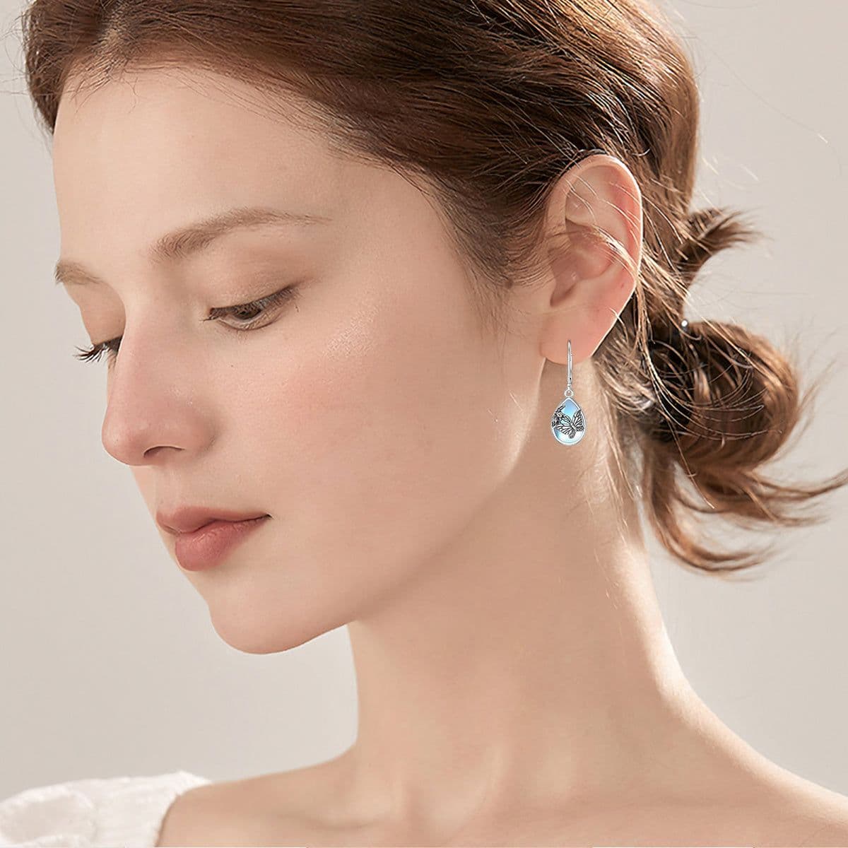image-Butterfly Leverback Earrings 925 Sterling Silver Butterfly Moonstone Earrings For Women