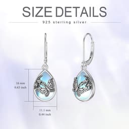 image-Butterfly Leverback Earrings 925 Sterling Silver Butterfly Moonstone Earrings For Women
