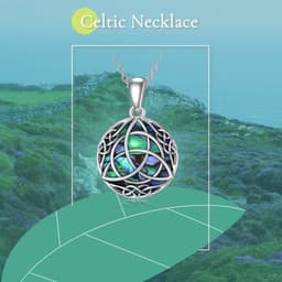 image-Vintage Sterling Silver Trinity Celtic Knot Lucky Necklace With Simulated Abalone Shell