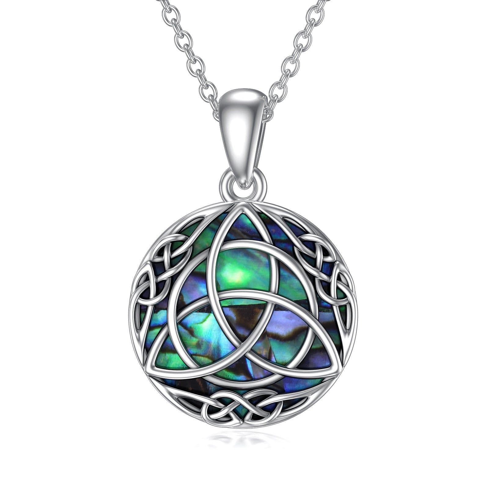image-Vintage Sterling Silver Trinity Celtic Knot Lucky Necklace With Simulated Abalone Shell