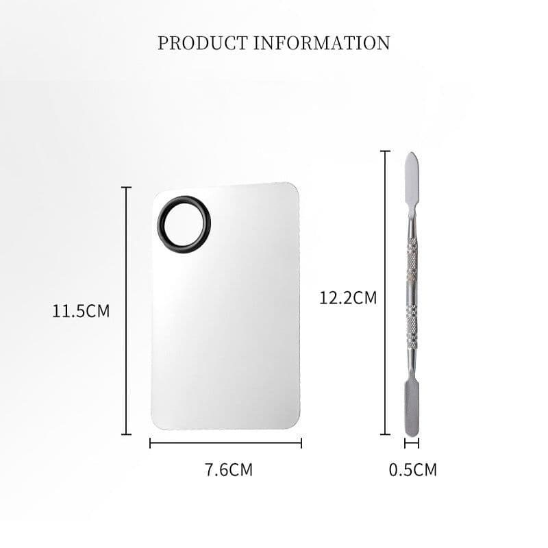 image-Stainless Steel Cosmetic Makeup Palette, Professional Cosmetic Mixing Makeup Palette Spatula Makeup Artist Tool, Beauty Salon Color Cream Mixing Palette With A Spatula Makeup Nail Art Palette