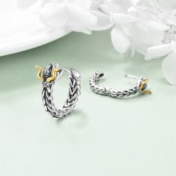image-Sterling Silver Dragon Hoop Huggie Earrings Jewelry Gifts for Men