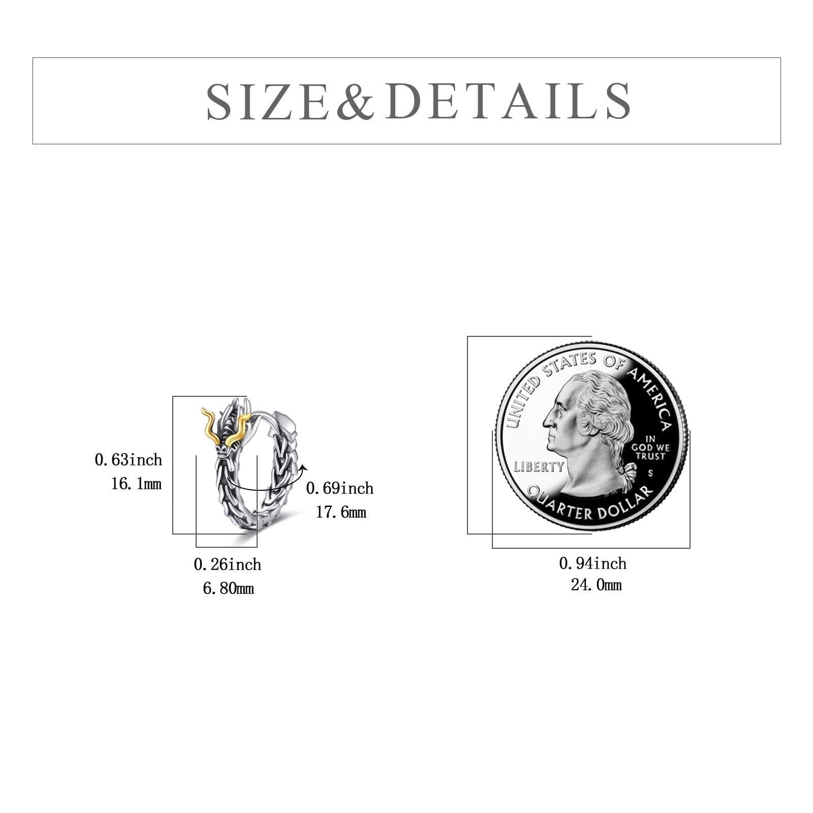 image-Sterling Silver Dragon Hoop Huggie Earrings Jewelry Gifts for Men