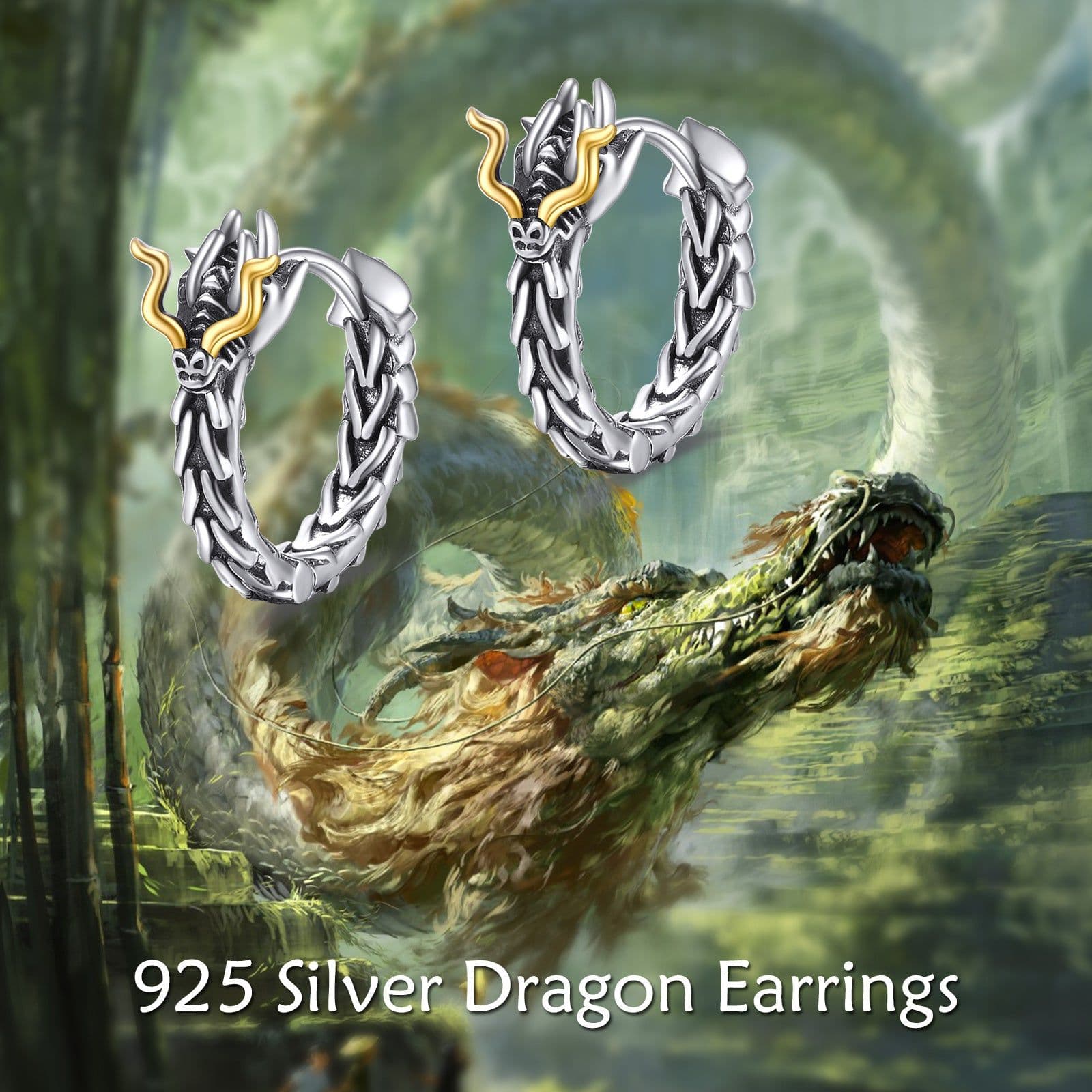 image-Sterling Silver Dragon Hoop Huggie Earrings Jewelry Gifts for Men