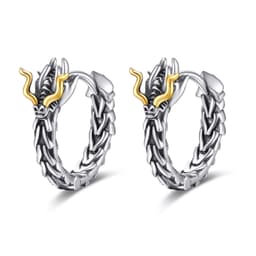 image-Sterling Silver Dragon Hoop Huggie Earrings Jewelry Gifts for Men