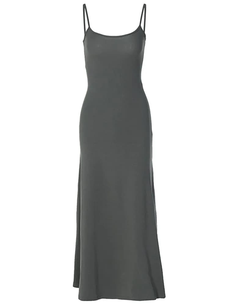 image-High-Waist Slimming Strap Dress, Solid Color Casual A-Line Knee-Length For Women