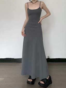 image-High-Waist Slimming Strap Dress, Solid Color Casual A-Line Knee-Length For Women