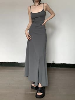 image-High-Waist Slimming Strap Dress, Solid Color Casual A-Line Knee-Length For Women