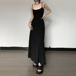 image-High-Waist Slimming Strap Dress, Solid Color Casual A-Line Knee-Length For Women