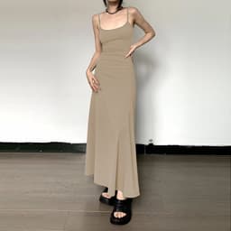 image-High-Waist Slimming Strap Dress, Solid Color Casual A-Line Knee-Length For Women