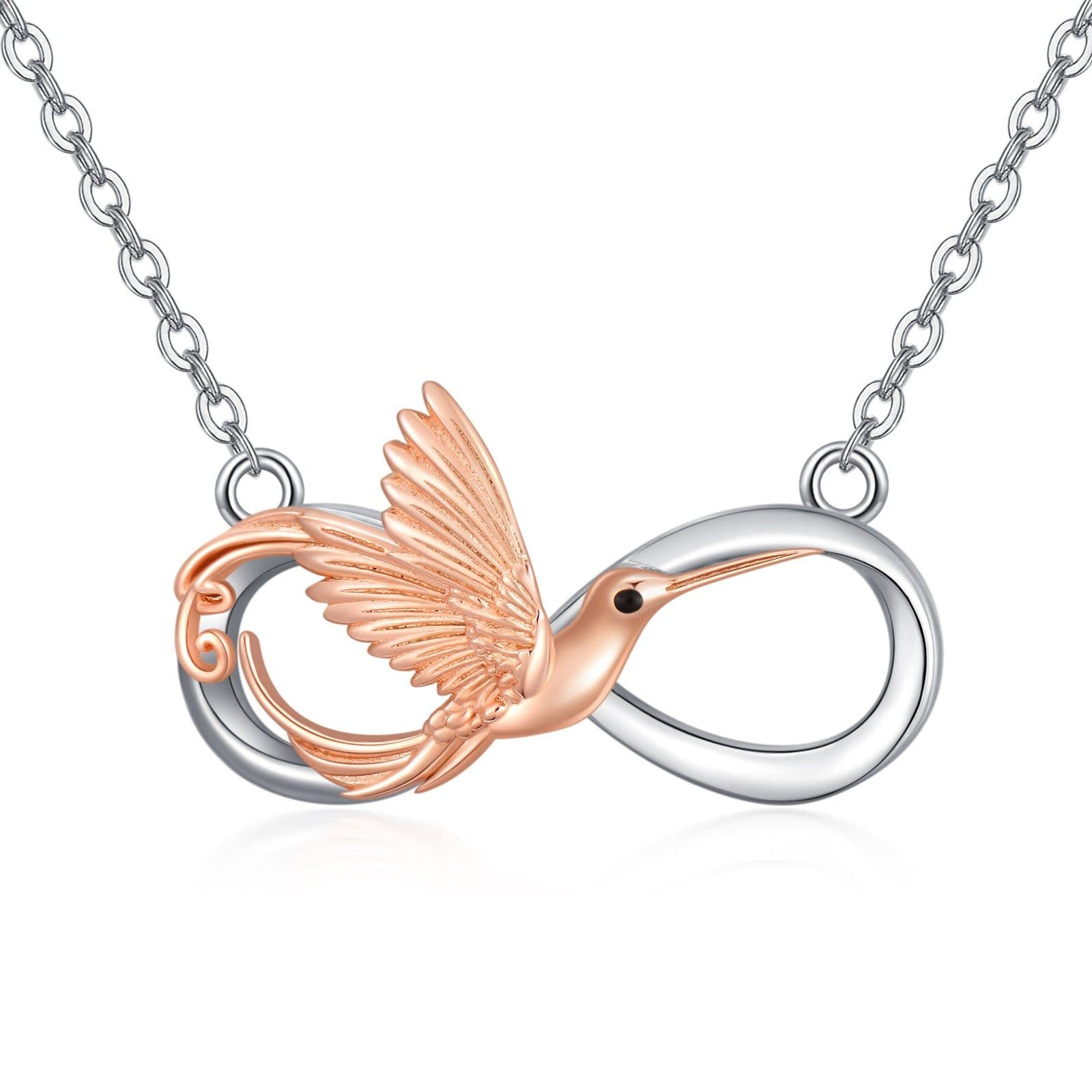 image-Hummingbird Necklace 925 Sterling Silver Infinity Hummingbird Pendant Necklace Jewelry Bird Gifts