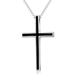 image-Men's Black Cross Pendant Jewelry 925 Sterling Silver Classic Cross Necklace