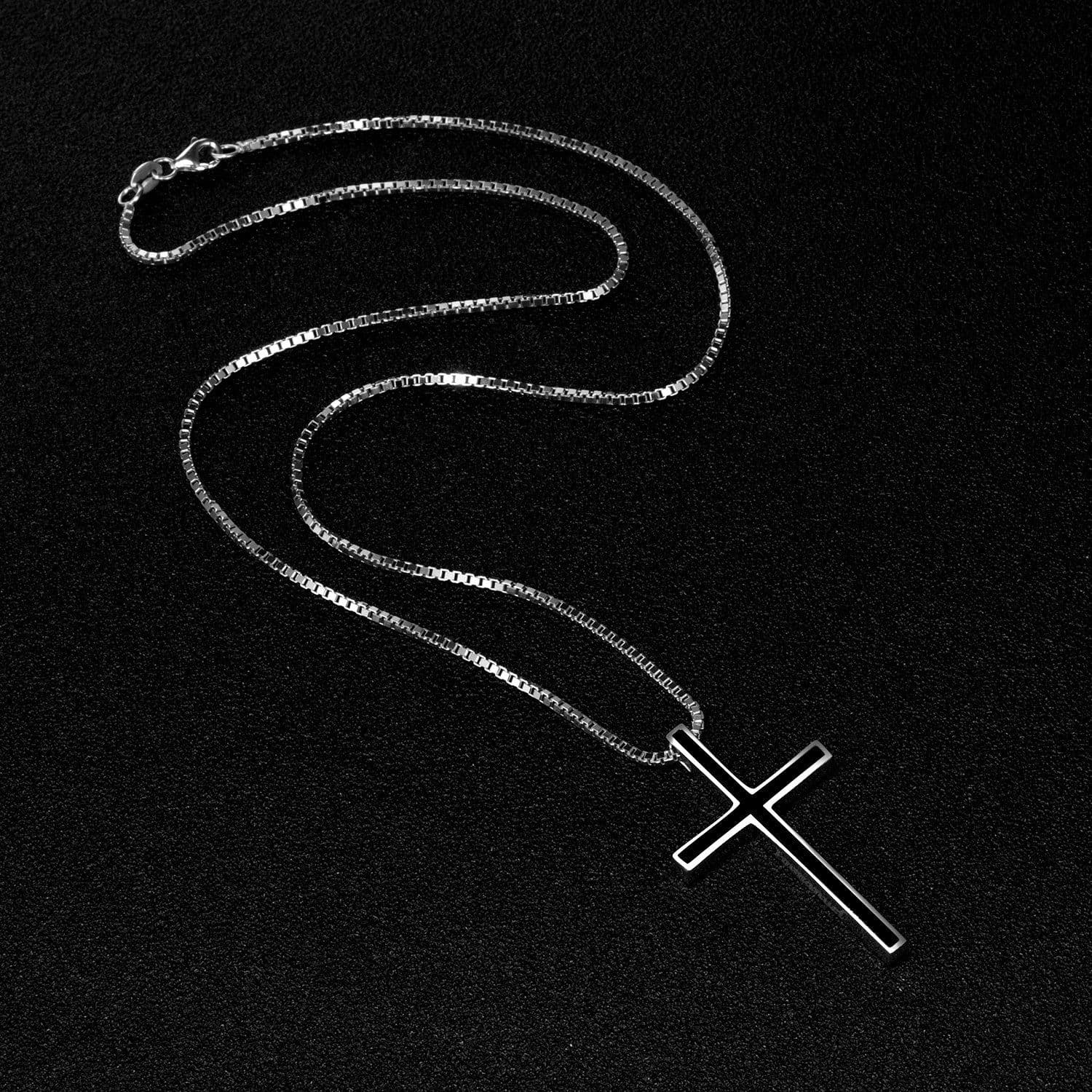 image-Men's Black Cross Pendant Jewelry 925 Sterling Silver Classic Cross Necklace