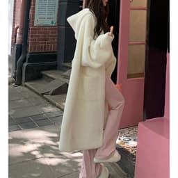 image-Hooded Fur Cardigan Coat Women's Spring Clothes, Thick Gentle Long Knitted Coat Handmade Clothing Hand Knit Outfit Of The Day