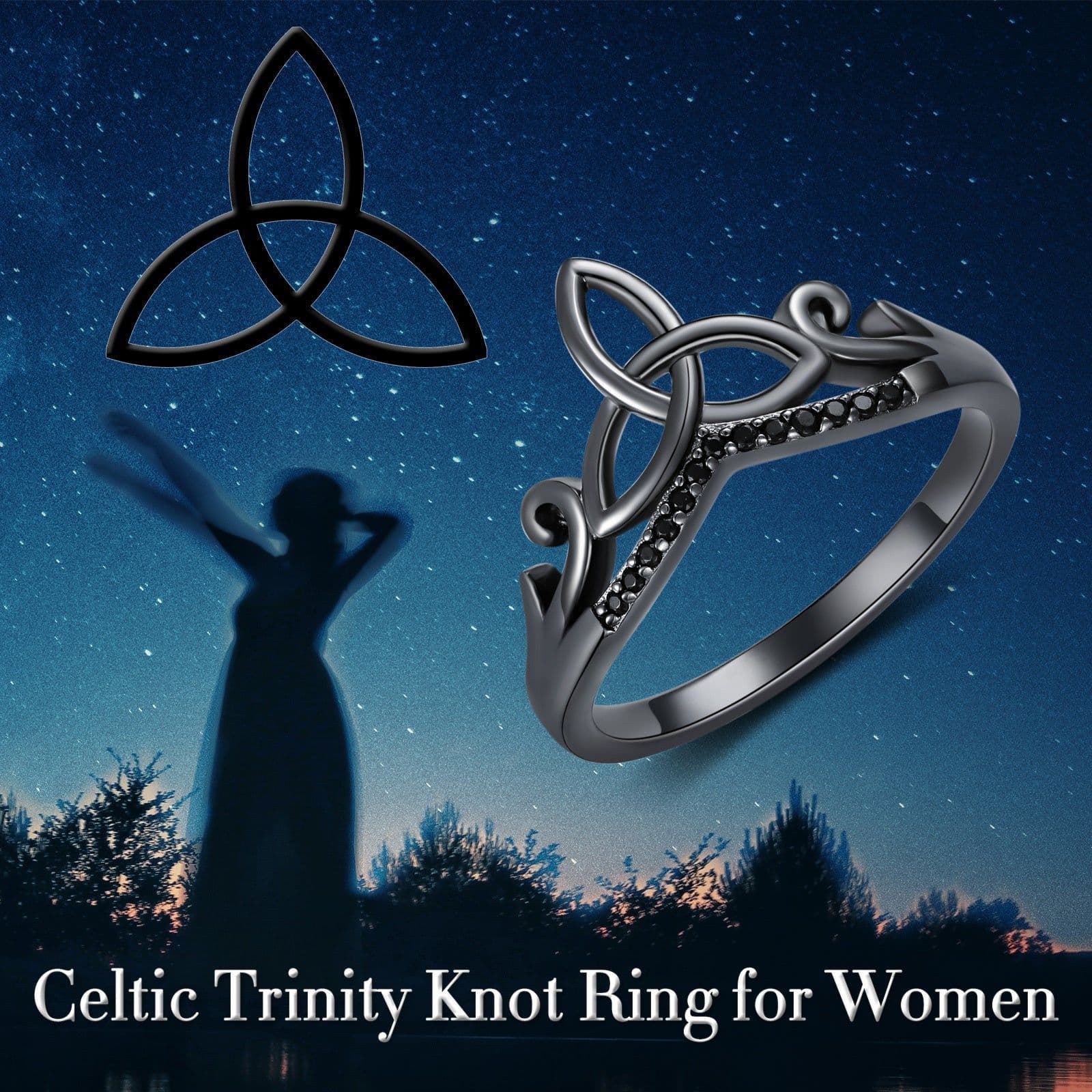 image-Sterling Silver Black Celtic Rings