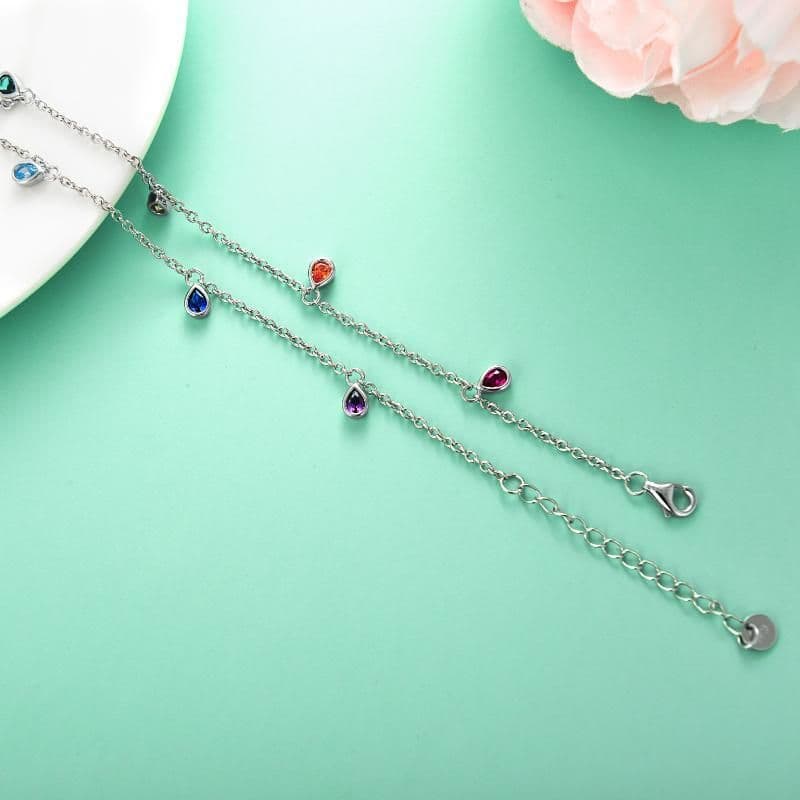 image-Anklets for Women Sterling Silver Multi Color Oval Rainbow Anklet Bracelets Fashion Jewelry Gifts for Women Teen Girls Friend Birthday