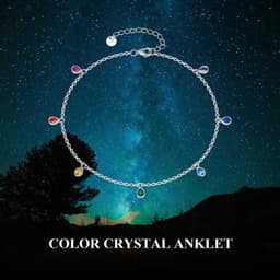 image-Anklets for Women Sterling Silver Multi Color Oval Rainbow Anklet Bracelets Fashion Jewelry Gifts for Women Teen Girls Friend Birthday