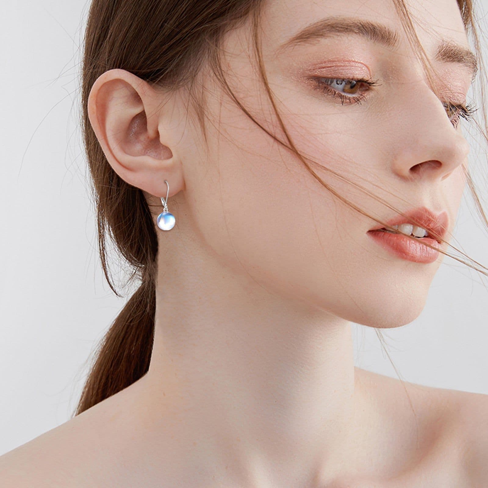 image-925 Sterling Silver Moonstone Drop Leverback Earrings Jewelry for Women