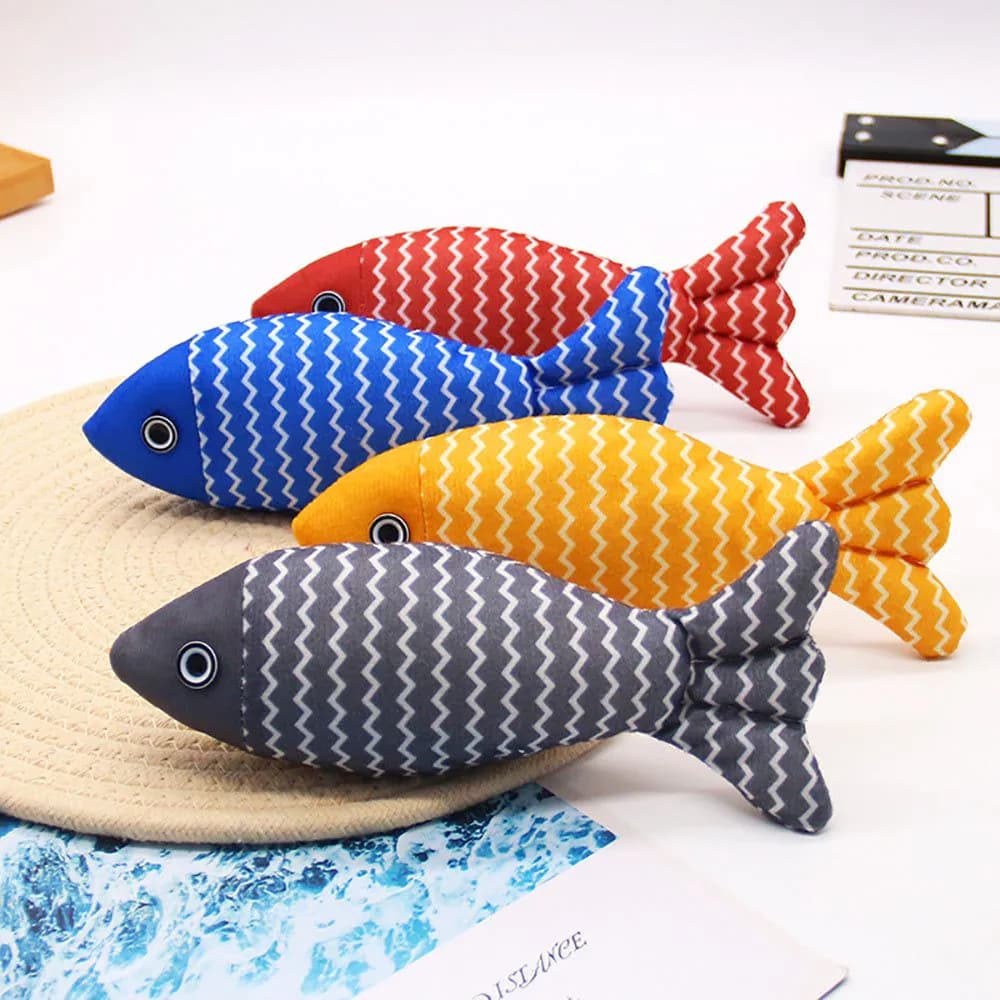 image-Burlap Fish Catnip Cat Toy, Throw Pillow, Teething Cat Toy, Fancy Cat Toy, Tough Bite, Sturdy Cat Toys Catnip Crinkle Sound Toys Soft And Durable, Interactive Cat Kicker Toys For Indoor Kitten