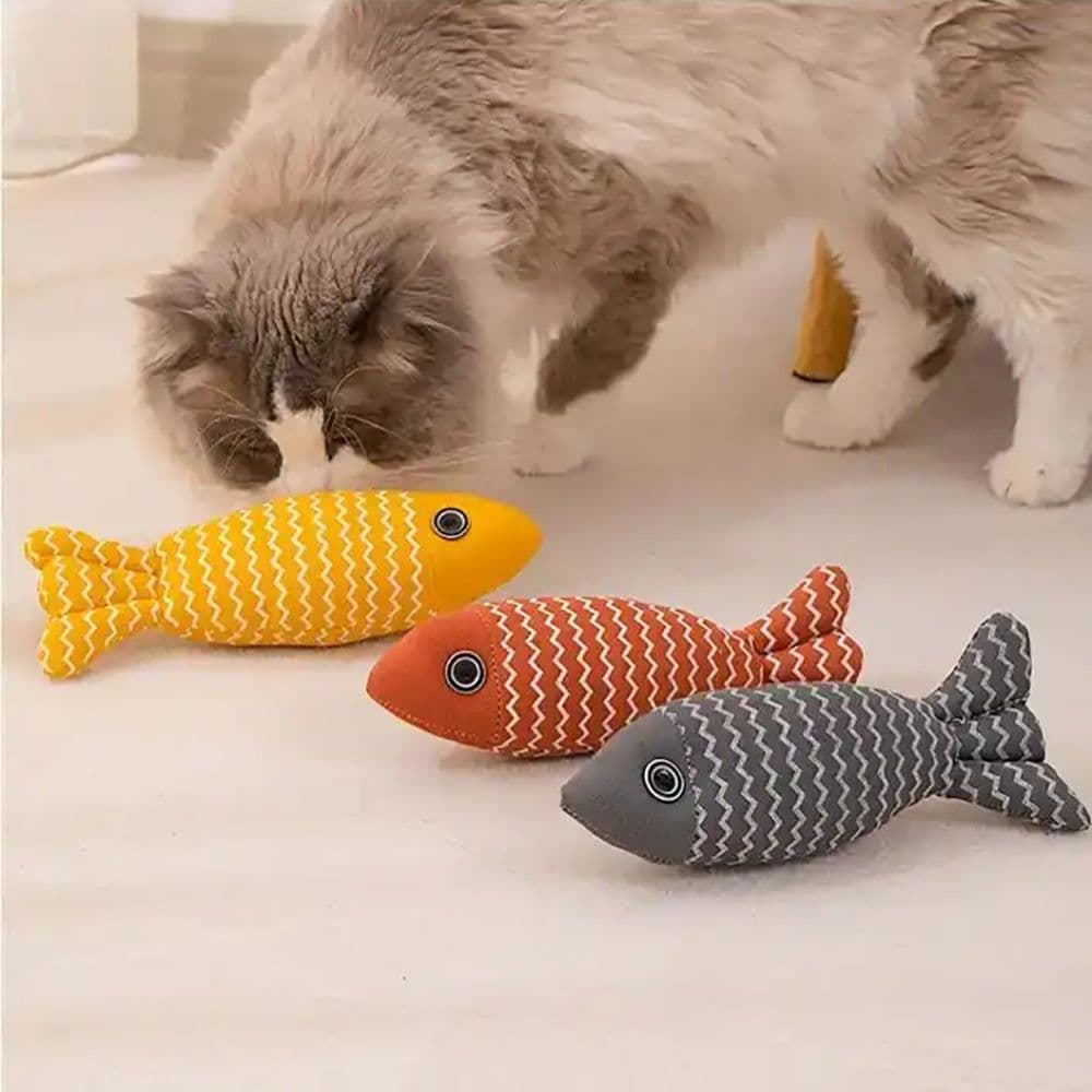 image-Burlap Fish Catnip Cat Toy, Throw Pillow, Teething Cat Toy, Fancy Cat Toy, Tough Bite, Sturdy Cat Toys Catnip Crinkle Sound Toys Soft And Durable, Interactive Cat Kicker Toys For Indoor Kitten