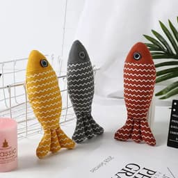 image-Burlap Fish Catnip Cat Toy, Throw Pillow, Teething Cat Toy, Fancy Cat Toy, Tough Bite, Sturdy Cat Toys Catnip Crinkle Sound Toys Soft And Durable, Interactive Cat Kicker Toys For Indoor Kitten