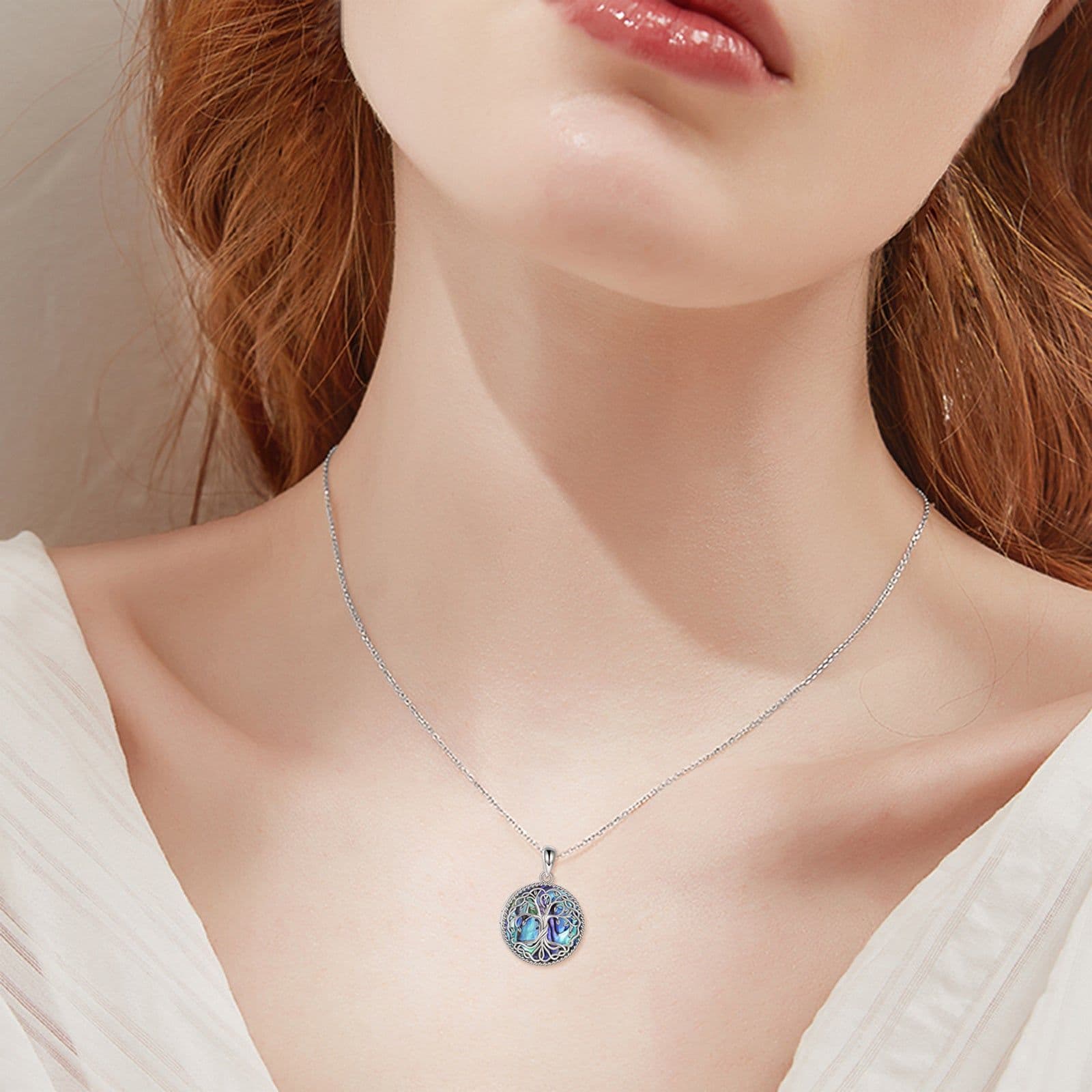 image-Tree of Life Locket Necklace Jewelry for Women Sterling Silver Celtic Family Tree Abalone Shell Lockets Jewelry Gifts for Mom Daughter