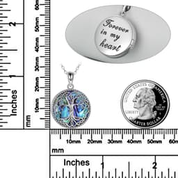 image-Tree of Life Locket Necklace Jewelry for Women Sterling Silver Celtic Family Tree Abalone Shell Lockets Jewelry Gifts for Mom Daughter