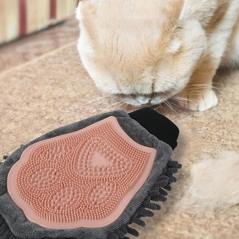 image-Pet Bathing Brush 2-in-1 Grooming Glove Elegant Dog Grooming Tool For Brushing, Massaging, And Drying Pet Grooming Kit For Dog Cat 2-Sided Bathing Brush Cleaning Massage Glove
