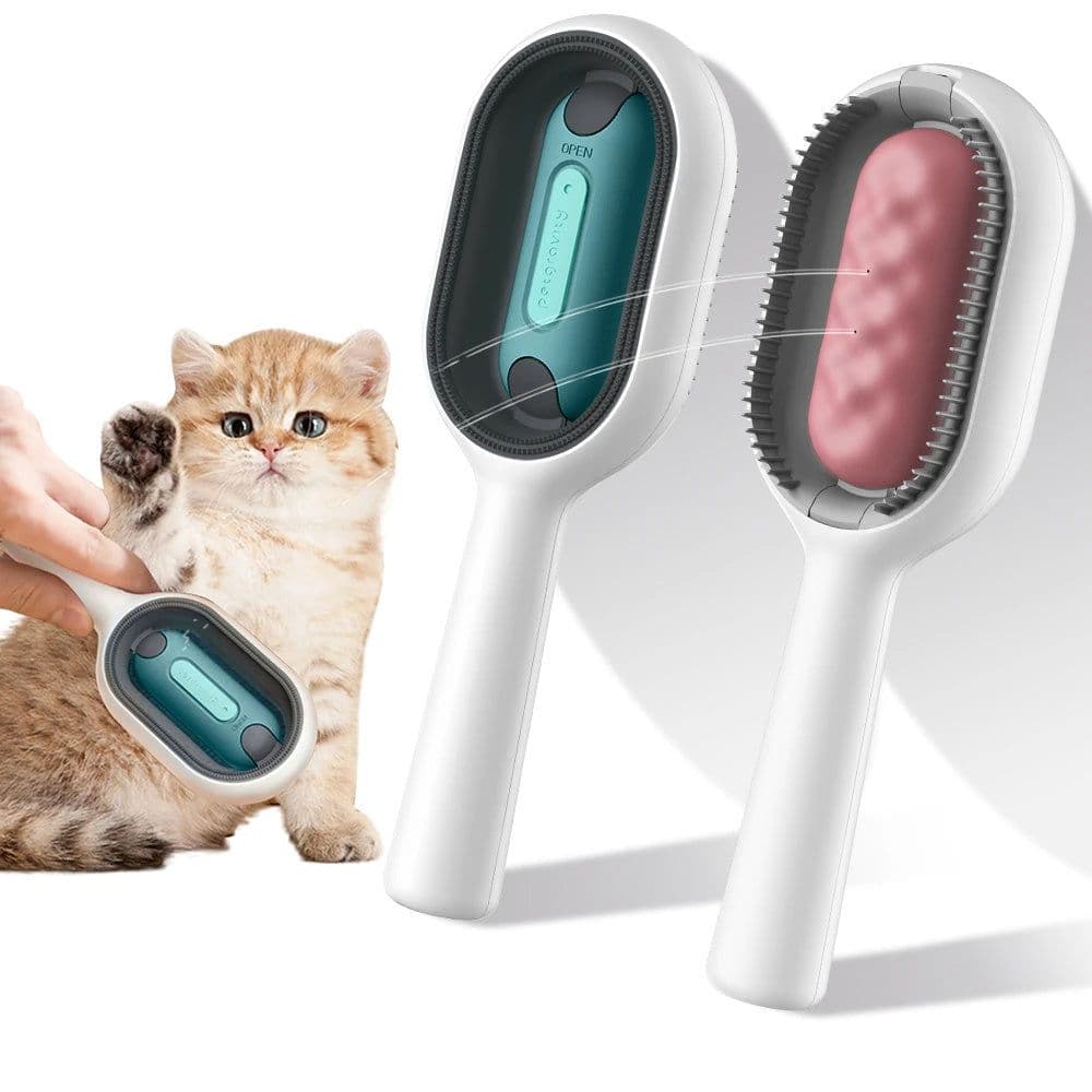 image-Cat Hair Brush With Water, Sticky Brush For Cats, 4 In-1 Cat Grooming Brush Creative Update Cat Dog Grooming Comb With Water Tank Double-Sided Hair Removal Brush Kitten Pet Supplies Accessories