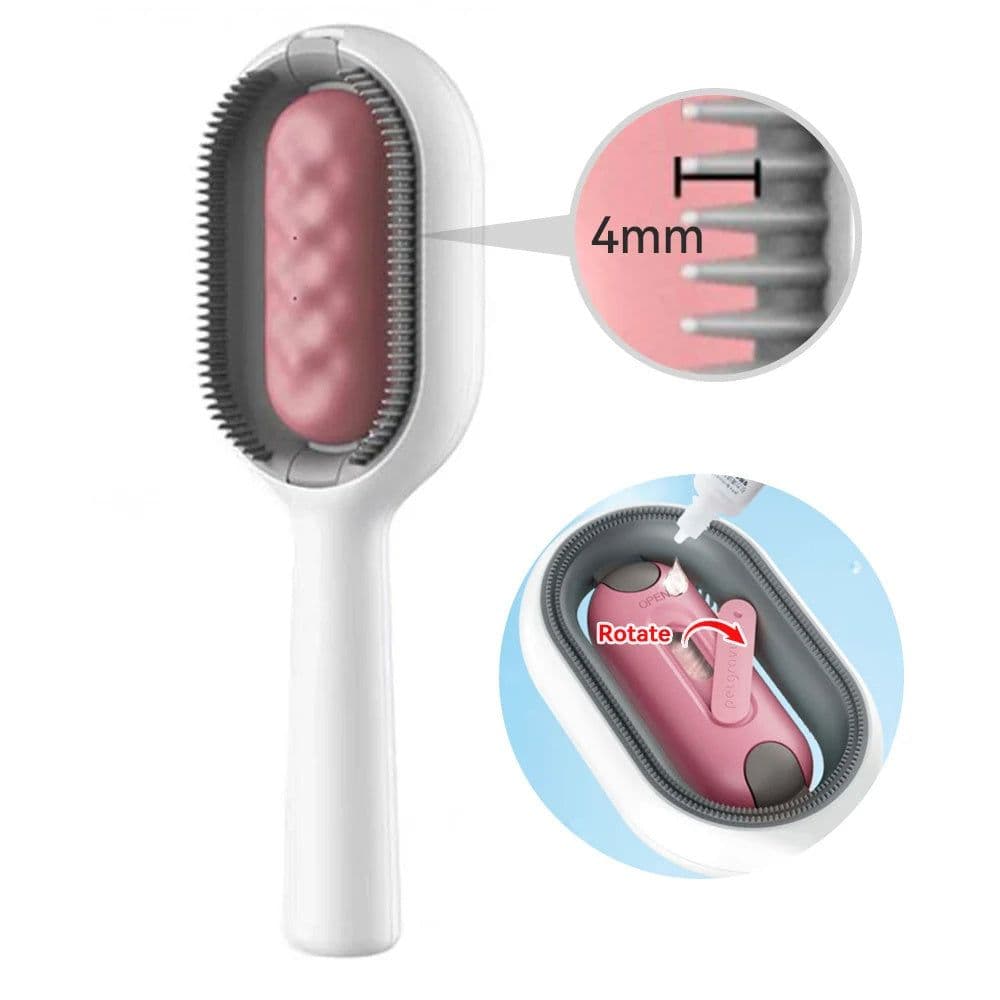 image-Cat Hair Brush With Water, Sticky Brush For Cats, 4 In-1 Cat Grooming Brush Creative Update Cat Dog Grooming Comb With Water Tank Double-Sided Hair Removal Brush Kitten Pet Supplies Accessories