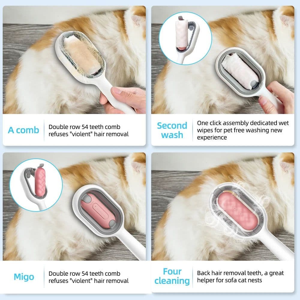 image-Cat Hair Brush With Water, Sticky Brush For Cats, 4 In-1 Cat Grooming Brush Creative Update Cat Dog Grooming Comb With Water Tank Double-Sided Hair Removal Brush Kitten Pet Supplies Accessories