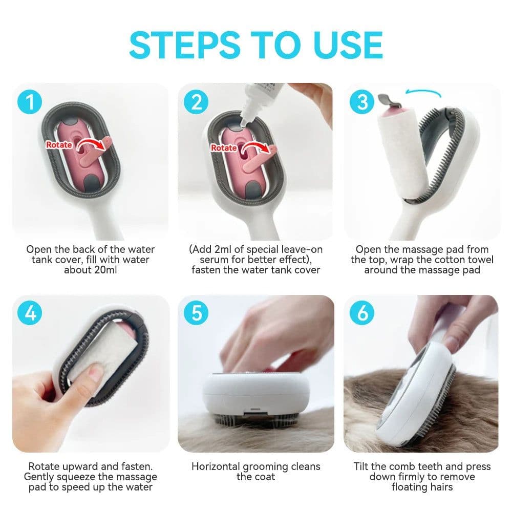 image-Cat Hair Brush With Water, Sticky Brush For Cats, 4 In-1 Cat Grooming Brush Creative Update Cat Dog Grooming Comb With Water Tank Double-Sided Hair Removal Brush Kitten Pet Supplies Accessories