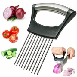 image-Food Slice Assistant - Stainless Steel Onion Holder Slicer Tomato Cutter NonSlip