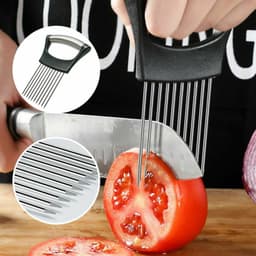 image-Food Slice Assistant - Stainless Steel Onion Holder Slicer Tomato Cutter NonSlip