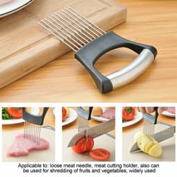 image-Food Slice Assistant - Stainless Steel Onion Holder Slicer Tomato Cutter NonSlip