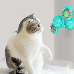 image-New Windmill Cat Toys Cute Rotating Interactive Cat Toy - Indoor Windmill Cat Toy With Suction Cup Catnip & Jagged Teeth Middle Ball, Smart Kitten Rotating Spinner Exercise Toy, Toothbrush & Massager