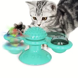 image-New Windmill Cat Toys Cute Rotating Interactive Cat Toy - Indoor Windmill Cat Toy With Suction Cup Catnip & Jagged Teeth Middle Ball, Smart Kitten Rotating Spinner Exercise Toy, Toothbrush & Massager