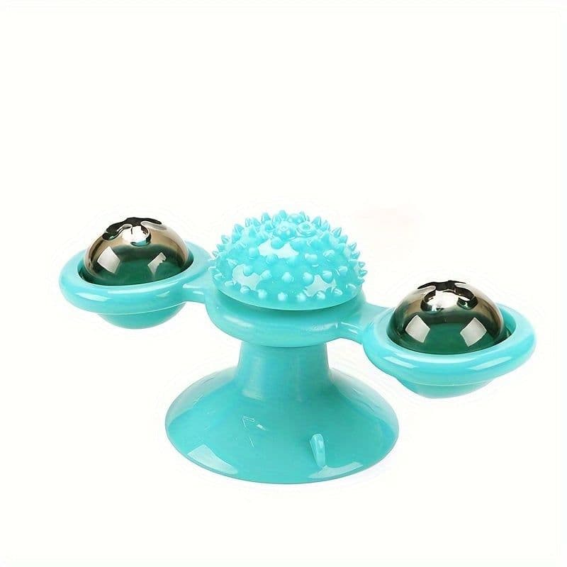 image-New Windmill Cat Toys Cute Rotating Interactive Cat Toy - Indoor Windmill Cat Toy With Suction Cup Catnip & Jagged Teeth Middle Ball, Smart Kitten Rotating Spinner Exercise Toy, Toothbrush & Massager