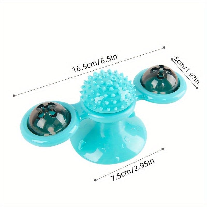 image-New Windmill Cat Toys Cute Rotating Interactive Cat Toy - Indoor Windmill Cat Toy With Suction Cup Catnip & Jagged Teeth Middle Ball, Smart Kitten Rotating Spinner Exercise Toy, Toothbrush & Massager