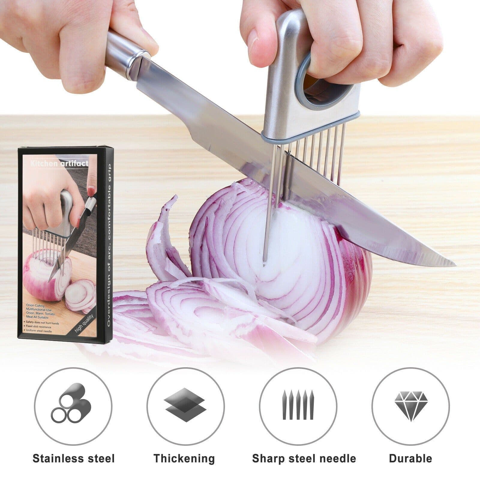 image-Onion Holder Slicer Vegetable Tools Tomato Cutter Stainless Steel Kitchen Gadget