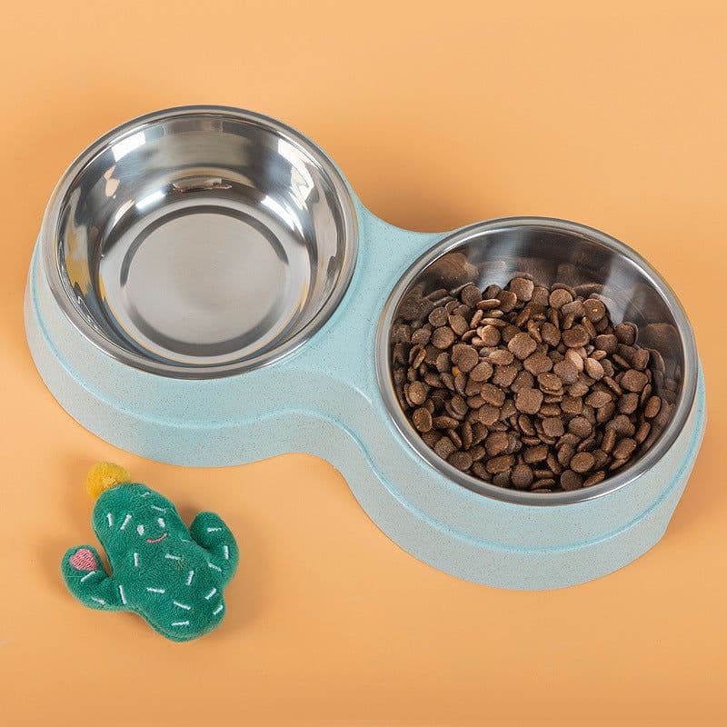 image-Double Pet Bowls Dog Food Water Feeder Stainless Steel Pet Drinking Dish Feeder Cat Puppy Feeding Supplies Small Dog Accessories