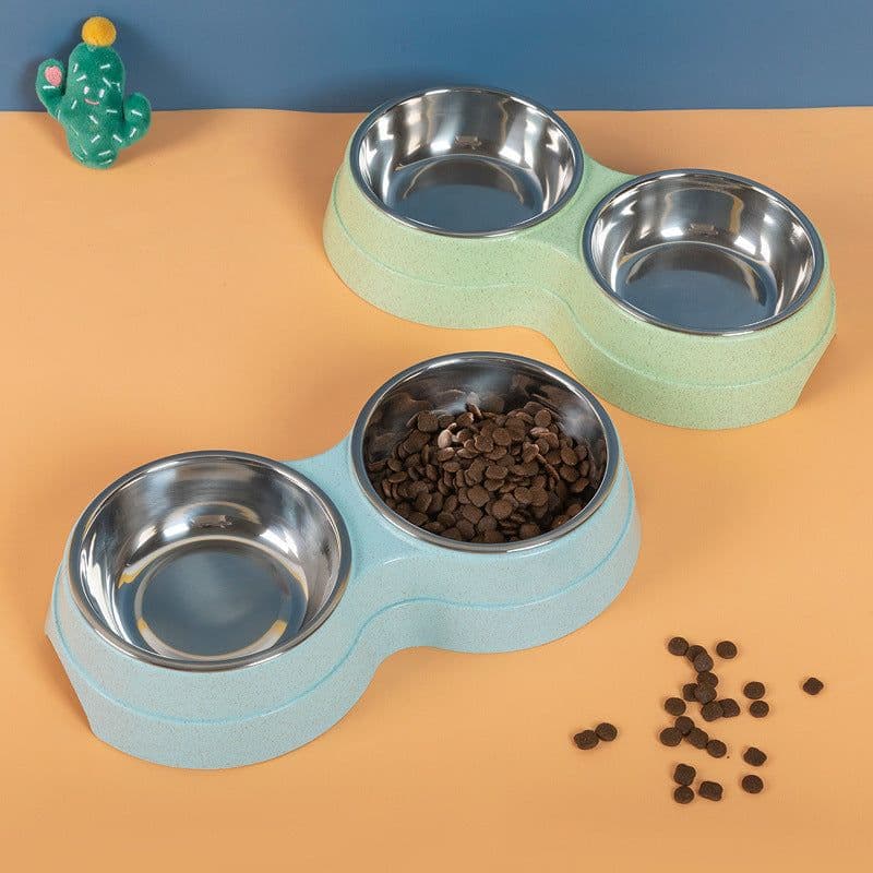 image-Double Pet Bowls Dog Food Water Feeder Stainless Steel Pet Drinking Dish Feeder Cat Puppy Feeding Supplies Small Dog Accessories