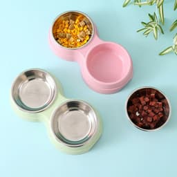 image-Double Pet Bowls Dog Food Water Feeder Stainless Steel Pet Drinking Dish Feeder Cat Puppy Feeding Supplies Small Dog Accessories